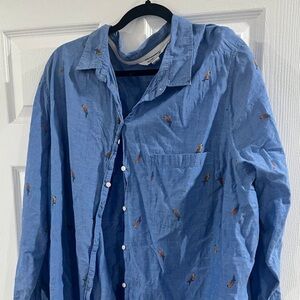 4XL OLD NAVY Parrot Tunic Shirt Button Up Top Blouse Collared Long Sleeve Plus